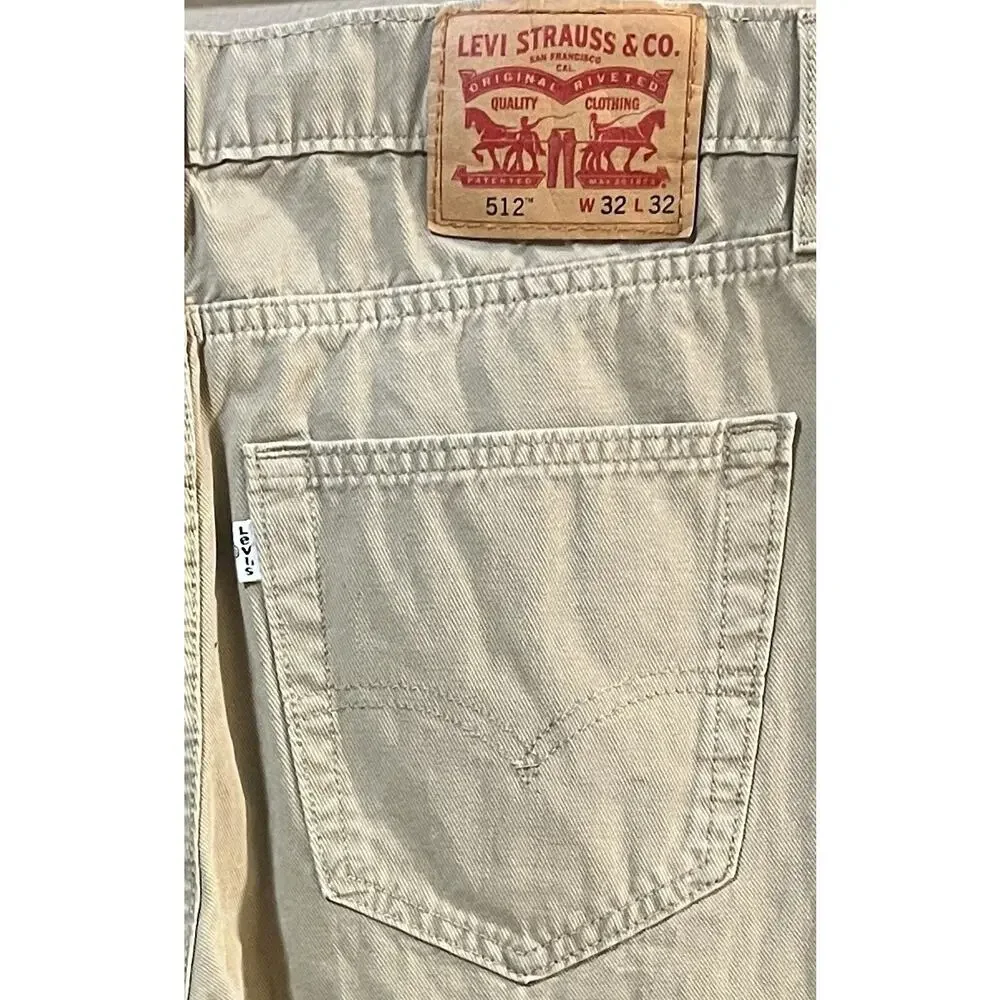 Levis 512 Slim Taper Mens W32 L32 Khaki Tan NWOT Plastic Stays Waterless Jeans
